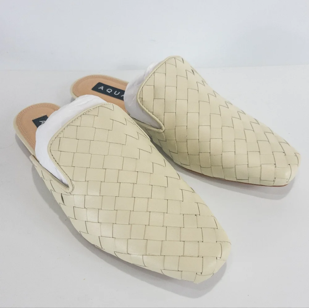 Aqua Kiara Leather Square Toe Mules Bone - Picture 2 of 5